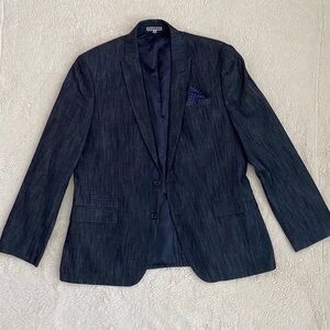 Men’s Blue Chambray Blazer, Express, Size 44R